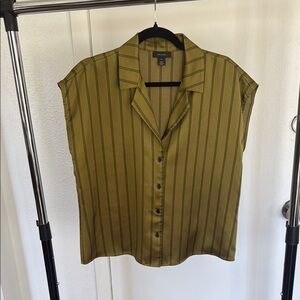 Striped Olive Green Button-Up Top
